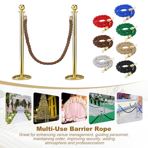MECCANIXITY Twisted Stanchion Rope 5 Ft/1.5 M, Barrier Rope Twisted Post Ropes with Snap Hooks for Posts Stands Queue Divider Crowd Control, Coffee Golden - color: Coffee Golden, size: 5 Ft