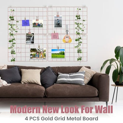 CIKLCIX Wire Wall Grid Panel Set of 4, Photo Display Board & Memo Board - color: Rose Gold, size: 4 Pack