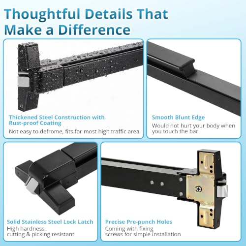 IRONWALLS 41" Push Bar Panic Exit Device, Exterior Lever, Stainless Steel - color: Black