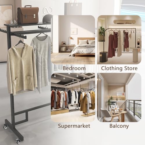 Black Clothing Racks with Removable 6/8 Arms Floor Standing Metal Garment Rack with Wheels Heavy Retail Display Racks Shirt Clothes Display Stand for Boutiques (59 * 19.6 * 61.02in) - size: 59*19.6*61.02in