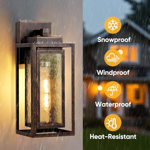WIHTU Exterior Porch Light Fixture, Outdoor Wall Lantern, Gold-Swept Black - color: Gold-Brushed Black, size: No Sensor
