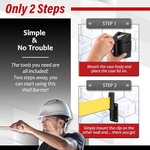 DuraSteel Wall Mount Crowd Control Retractable Belt Barrier - 9.2 Ft Yellow Do NOT Enter Retractables Barrier Belt w/Yellow ABS Casing Crowd Control Barriers Line NOT Stanchions with Retractable Belts - color: Yellow Belt (DO NOT ENTER), size: Guardian 2.