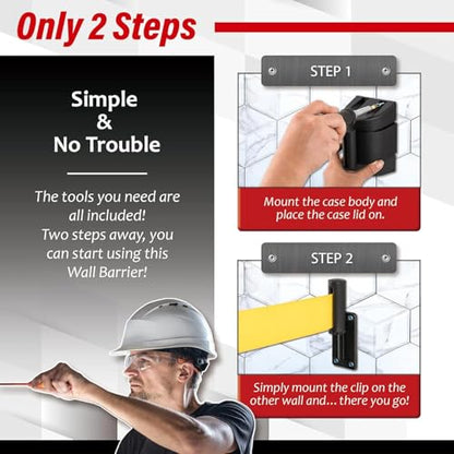 DuraSteel Wall Mount Crowd Control Retractable Belt Barrier - 9.2 Ft Yellow Do NOT Enter Retractables Barrier Belt w/Yellow ABS Casing Crowd Control Barriers Line NOT Stanchions with Retractable Belts - color: Yellow Belt (DO NOT ENTER), size: Guardian 2.