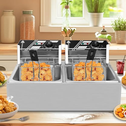 Commercial Deep Fryer with Basket, 12.7QT/12L, Detachable Large Capacity Stainless Steel Countertop Electric Oil Fryer with Temperature Control for Restaurant or Home Use