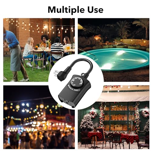 HBN Outdoor Light Timer Waterproof, Weatherproof Photocell Dusk to Dawn Light Sensor,2/4/6/8 Countdown Timer, 1 Grounded Outlet for Christmas Lights，Hallowen Deceration，1875W 15A 1/2HP (Pack of 3) - size: 1 Outlet (Pack of 3)