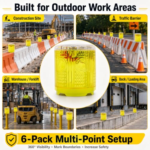 Solar Strobe Warning Lights, 6-Pack Magnetic Base, Auto Night Flashing - color: Yellow-6PCS