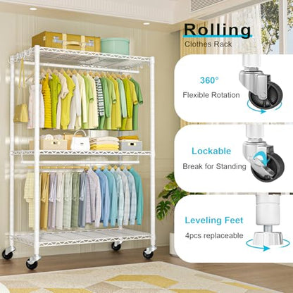 FUTASSI Rolling Clothes Rack, Clothing Racks for Hanging Clothes, White - color: White, size: P3 Plus