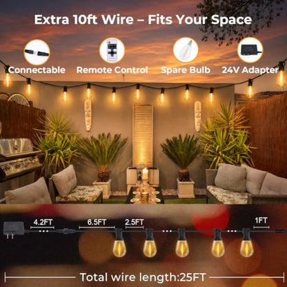 Outdoor String Lights 25FT with APP & Remote, S11 String Lights for Garden - size: 25FT(10 Bulbs)