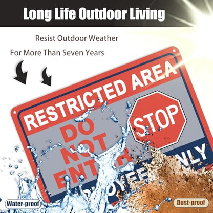2 Pack Restricted Area Sign Employees Only Stop Do Not Enter Signs,10×7 Inches Metal Sturdy Free Rust Aluminum Sign,Weatherproof,Outdoor Use,Easy to Install