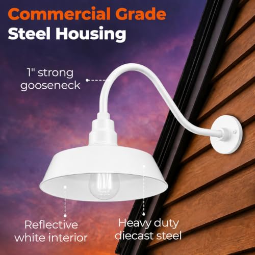 14in. White Outdoor Gooseneck Barn Light Fixture, 5000K Cool White - color: White (2-Pack), size: 22 in Gooseneck Arm