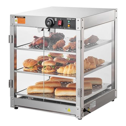 VEVOR 3-Tier Commercial Food Warmer Display, 800W Food Display Warmer with Light to Enhance Food Display, 86℉~185℉ Temperature Control, 90L Large Capacity for Hamburger, Pizza, Bread, Fried Chicken - size: 3-Tier-95Qt