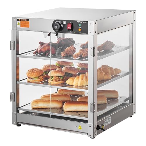 VEVOR 3-Tier Commercial Food Warmer Display, 800W Food Display Warmer with Light to Enhance Food Display, 86℉~185℉ Temperature Control, 90L Large Capacity for Hamburger, Pizza, Bread, Fried Chicken - size: 3-Tier-95Qt