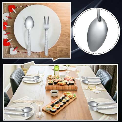 Minatee Forks and Spoons Silverware Set Stainless Steel, 50 Pcs, Flower - style: Flower
