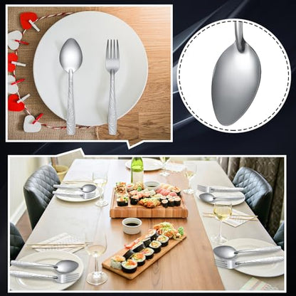 Minatee Forks and Spoons Silverware Set Stainless Steel, 50 Pcs, Flower - style: Flower