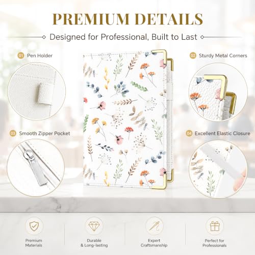 Server Book,7 Pocket Zipper Organizer,Server Books for Waitress - color: Floral
