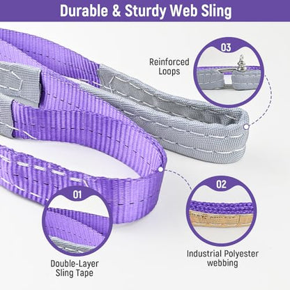 2-Pack 1Inches x 3.3Ft 2-Ply Twisted Eye & Eye Polyester Lifting Sling, Lifting Slings 2204lbs Webbing Sling, Heavy Duty Lift Sling Web for Industrial Shop Use, Hoist, Tree Stumps