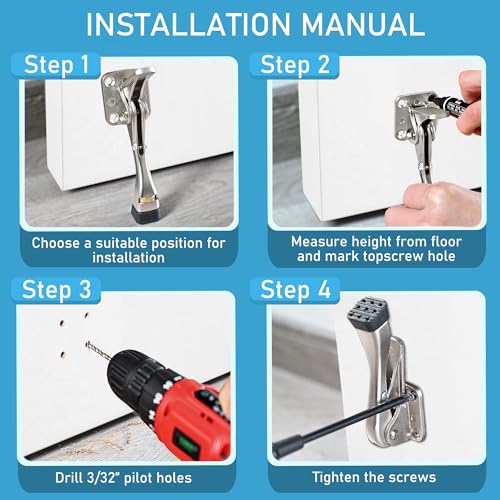 Kickdown Door Stopper for Bottom of Door, Satin Nickel, 4 Pack - color: ‎Satin Nickel