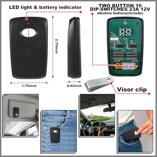 Kingdder 2 Pcs 2 Button Gate Opener Compatible with Linear Multicode, Black - color: Black