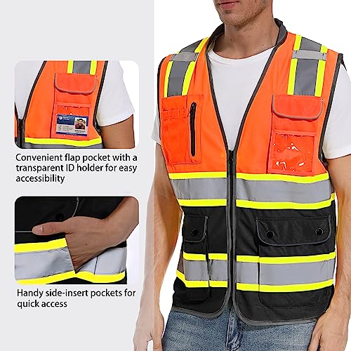 ArcRidge Reflective Safety Vest for Men and Women - High Visibility Construction Vest - Dual Tone Reflective Strips - color: Orange-black, size: X-Large