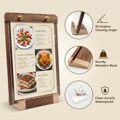 3 Pack 8.5 x 11 Wood Sign Holders with Slanted Base, Vertical Display - size: 8.5x11, 3 Pack