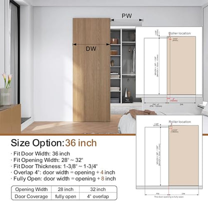 Sdstone 36” Concealed Barn Door Hardware Kit with Soft Close Mechanism,Hidden Ghost Barn Door Hardware Kit for Door Opening Width 28" to 32", Wall Mount Aluminum Track (Door not Included) - size: 36IN
