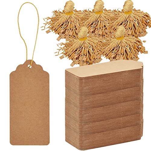 1000 PCS Kraft Paper Hanging Tags - Brown, Large, Ideal for Clothing & Gifts