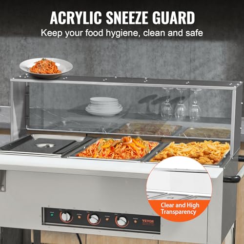 VEVOR 3-Pan Commercial Food Warmer, 3 x 20.6QT Electric Steam Table, 1500W Professional Buffet Catering Food Warmer with Acrylic Sneeze Guard, Food Grade Stainless Steel Server for Party Restaurant - size: 3-Pan (72 QT)