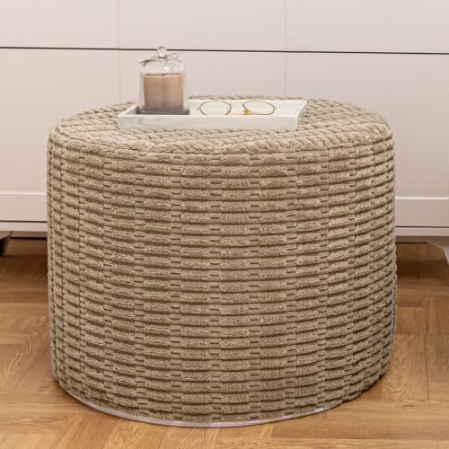 Boneless Ottoman Cloud Couch Ottoman, Rectangular Furry Floor Pouf Foot Rest with Premium Foam Filling, Multi-Use Foot Rest Stool for Living Room & Bedroom (Light Coffee, 22x22x16 Inches, Round) - color: Light Brown, size: 22"D x 22"W x 16"H