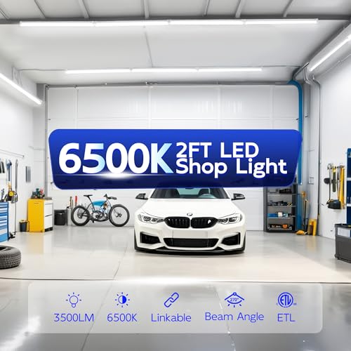 hykolity T8 LED Shop Lights 2FT, 6500K Super Bright White, 30W, 3500LM - size: 2FT