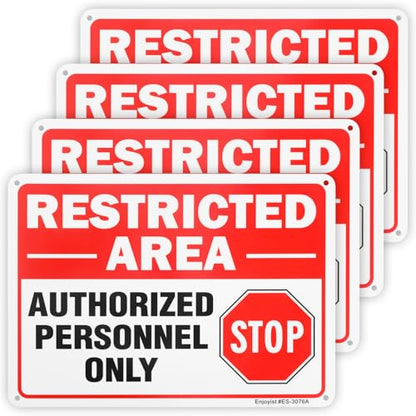4 Pack Restricted Area Authorized Personnel Only Sign, 10"x 7" .040 Rust Free Aluminum – Reflective, UV Protected and Weatherproof