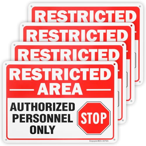 4 Pack Restricted Area Authorized Personnel Only Sign, 10"x 7" .040 Rust Free Aluminum – Reflective, UV Protected and Weatherproof