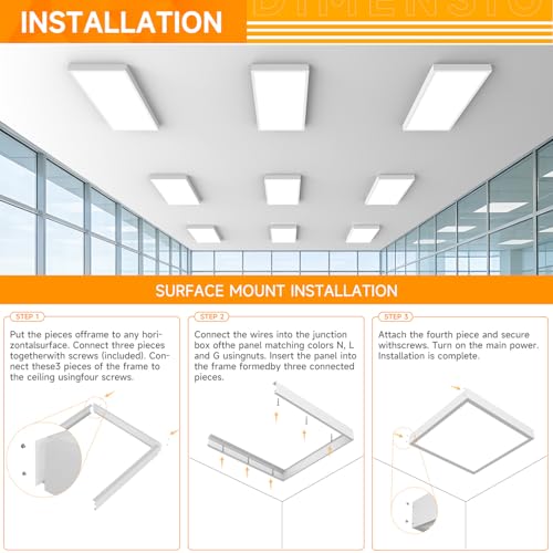 2x4FT Surface Mount Kit for LED Flat Panel Light, 3.15" Width, 2Pack - size: 2x4FT-2Pack