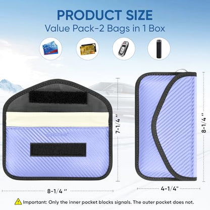 TICONN 2PK Faraday Bag for Car Key Fob, Anti-Theft NFC RFID Blocking Pouch - color: Blue, size: Large