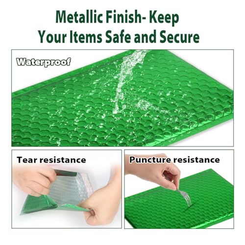 Metallic Matte Green Bubble Mailers - Durable 8.5x12 Inch Padded Envelopes with Secure Self-Seal Closure - Lightweight & Tear-Resistant Shipping Bags, Pack of 25 - color: green, size: 8.5x12" 25pc