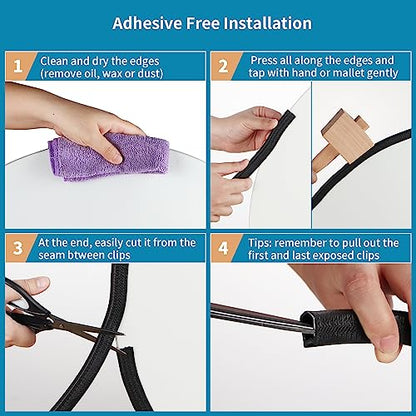Rubber Edge Trim Guard 10ft/3m, Adhesive Free Door Edge Protector, U Shape Edge Seal Strip with Embedded Metal Clips Fits 3/64" to 1/4" Thick Edges (Black) - size: 120" L x 0.44" W
