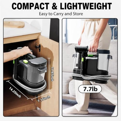 HAPOW Carpet Cleaner Machine, 18Kpa Portable Upholstery Cleaner for Couch Car fabric Furniture Mattress Area Rugs Pets Spot Extractor, with Dual Water Tanks, Cleaning Tool and Self Cleaning