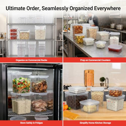 2 Pack 8 QT Polycarbonate Commercial Food Storage Containers with Airtight Lids, Clear, Stackable Ingredient Food Storage Containers for Flour, Sugar, Rice, and Food Prep, 2 Markers Included - size: 2 X 8.0(QT)