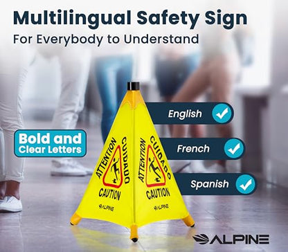 Alpine Caution Wet Floor Sign 6 Pack - Pop Up Slippery When Wet Sign, Wall Mounted Foldable Bilingual Yellow Safety Warning Caution Cone for Commercial & Office Use (20 Inches) - size: 6-Pack