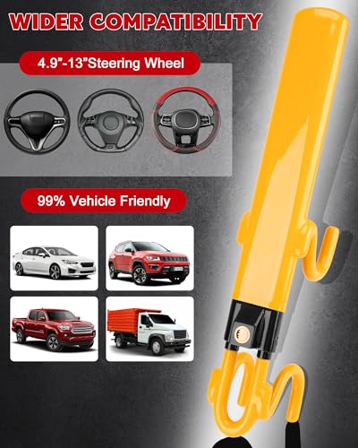 Tevlaphee Steering Wheel Lock - Heavy Duty Antitheft Device and Car Security Lock with Adjustable Locking and 3 Keys - Great Vehicle and Truck Deterrent (Yellow) - color: Yellow