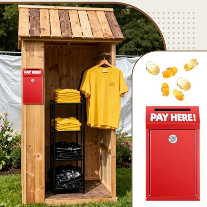 Cash Money Box with Slot – 10.2In Metal Donation Box with Lock for Cash Deposit,Wall Mounted Money Drop with Lock and Slot for Home/Farm/Office/Outdoors(Red) - color: Red