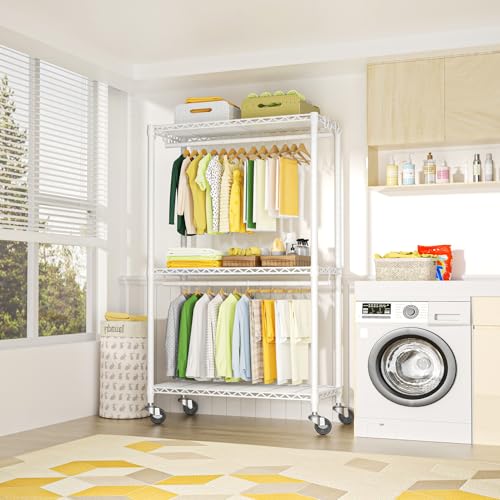 FUTASSI P3 Rolling Clothes Rack, Clothing Racks for Hanging Clothes, White - color: White, size: P3