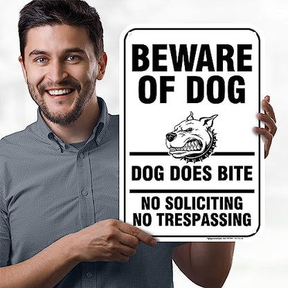 Beware of Dog, Dog Does Bite No Soliciting No Trespassing Sign, 12x18 - size: 12x18 - Polyethylene