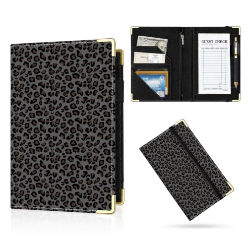 Server Book,7 Pocket Zipper Organizer,Server Books for Waitress - color: Dark Leopard