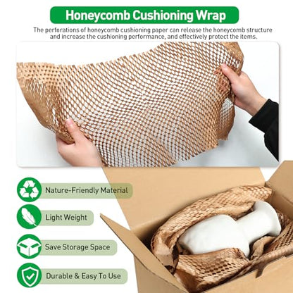 MAXECHO 50 Sheets Honeycomb Packing Paper Expanded Size 14" × 20" Unexpanded Size 17.5" × 13.5" Bubble Cushioning Wrap for Moving Shipping Products Gifts Wrapping Essential Packaging Material Supplies - size: 13.5" × 17.5"