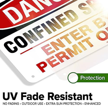 Danger Confined Space Enter By Permit Only Sign, 7x10 Inches, Rust Free - size: 7x10 - Aluminum