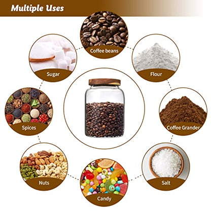 Glass Coffee Storage Jar with Lids Scoop Round Glass Coffee Ground Containers Borosilicate Glass Food Canister for Cereals Oats Beans Nut Sugar Candy Spice Rice Tea - color: 2000ml/67 oz