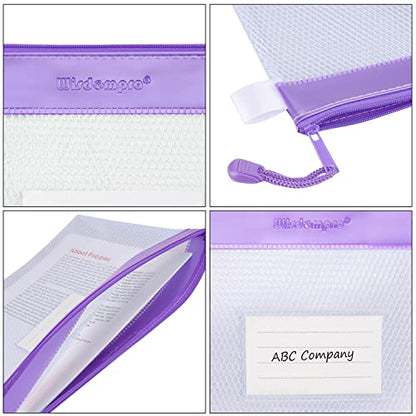 Wisdompro Zipper Pouch, 4 Pack Waterproof Mesh File Bag, Document Organizer - color: Purple
