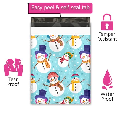10x13 (100) Snowman Winter Designer Poly Mailers Self Sealing Waterproof Tamperproof Shipping Envelopes Christmas Premium Printed Bags For Small Businesses - color: Snowman, size: 10x13