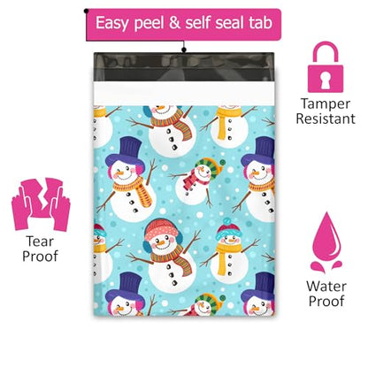 10x13 (100) Snowman Winter Designer Poly Mailers Self Sealing Waterproof Tamperproof Shipping Envelopes Christmas Premium Printed Bags For Small Businesses - color: Snowman, size: 10x13