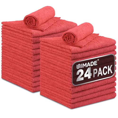 UNIMADE Microfiber Cleaning Cloth, 24 Pack Reusable Microfiber Towels - color: Red, size: 24pk